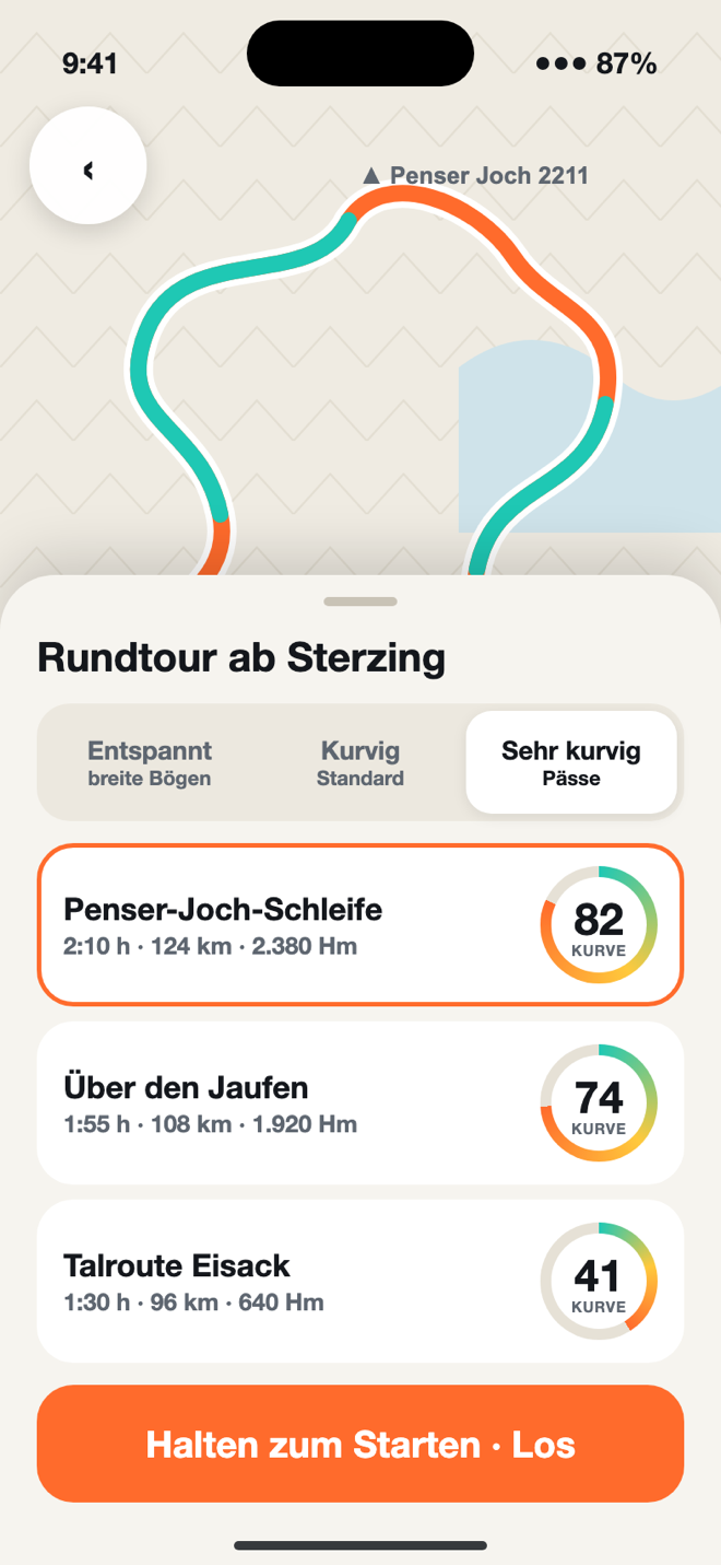 Route preview with curve score
